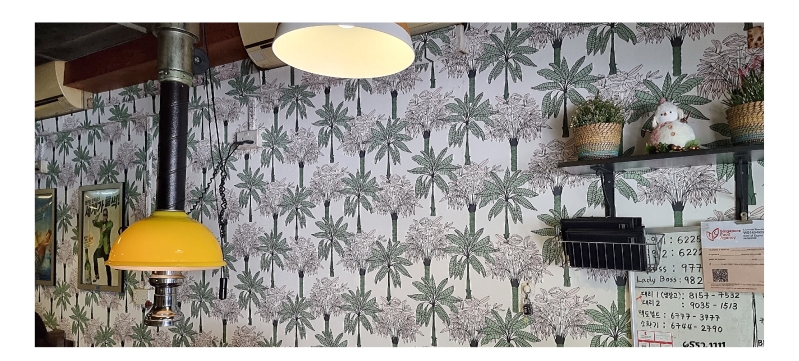 Tropical Wallpaper in Korean Barbeque Restaurant